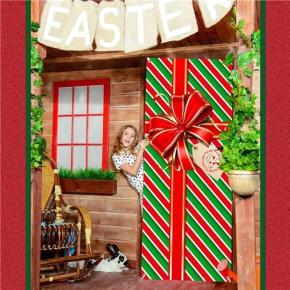 2 Pcs Christmas Door Cover Decoration Christmas Bowknot Photography Backdrop - Picture 4 of 8